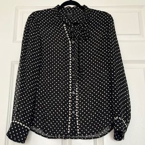 J. Crew Black Blouse with White Polka-Dots and Tie, Size6